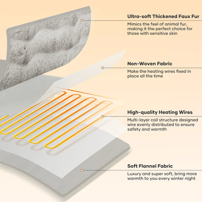 Elite Comfrt Faux Fur Heated Blanket 6 Levels Timer