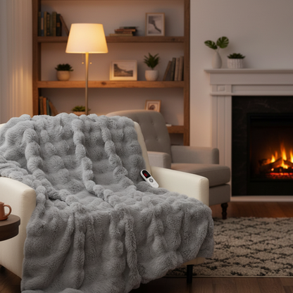 Elite Comfrt Faux Fur Heated Blanket 6 Levels Timer