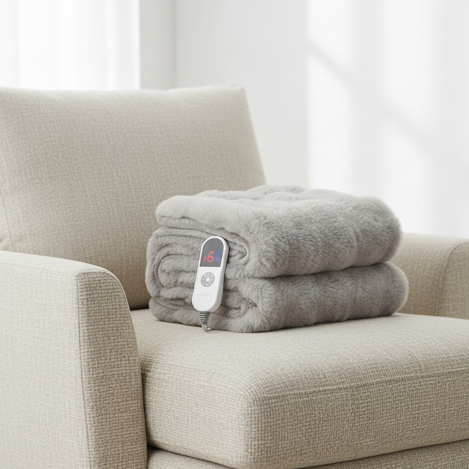 Elite Comfrt Faux Fur Heated Blanket 6 Levels Timer